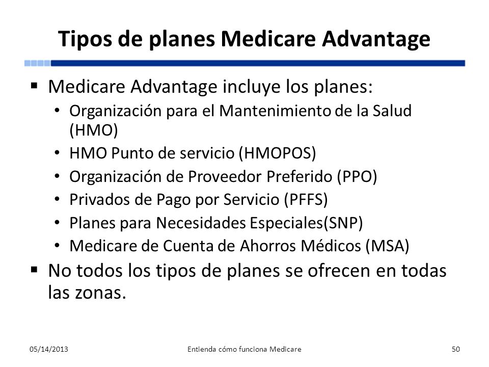 Tipos de planes Medicare Advantage