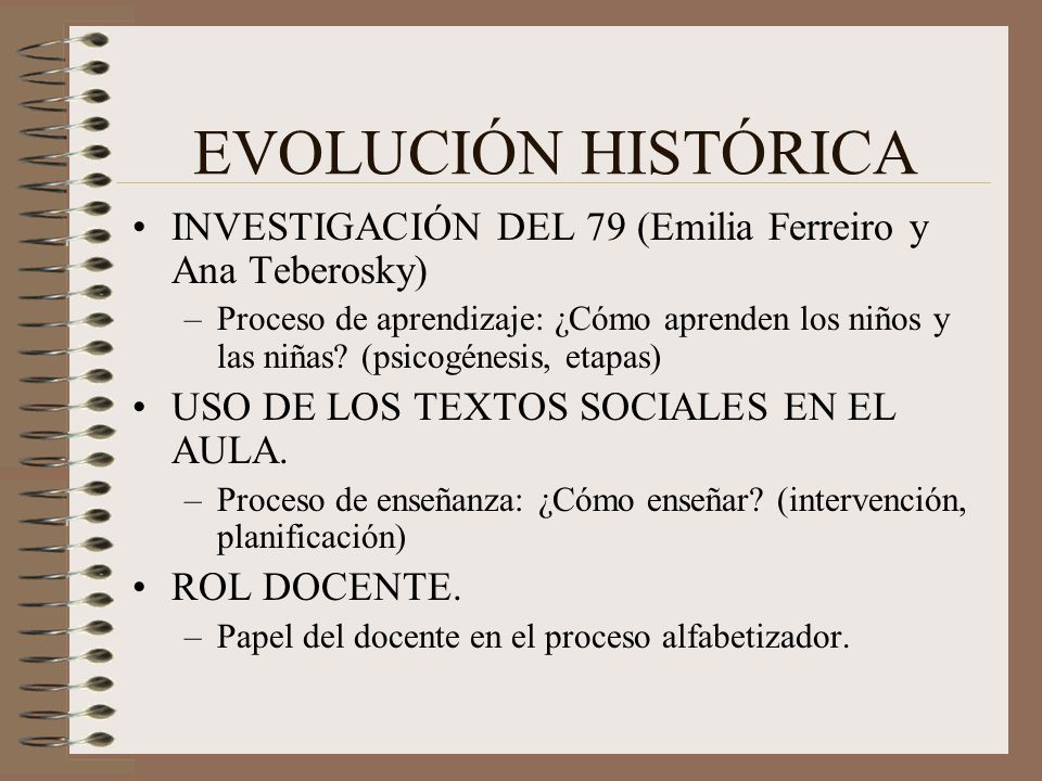 EVOLUCIÓN HISTÓRICA INVESTIGACIÓN DEL 79 (Emilia Ferreiro y Ana Teberosky)