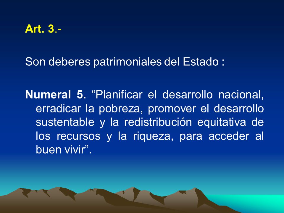 Art. 3.- Son deberes patrimoniales del Estado :