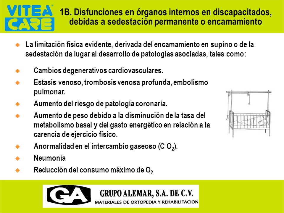 1B. Disfunciones en órganos internos en discapacitados, debidas a sedestación permanente o encamamiento