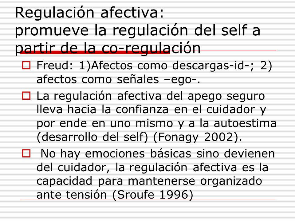 Regulación afectiva: promueve la regulación del self a partir de la co-regulación