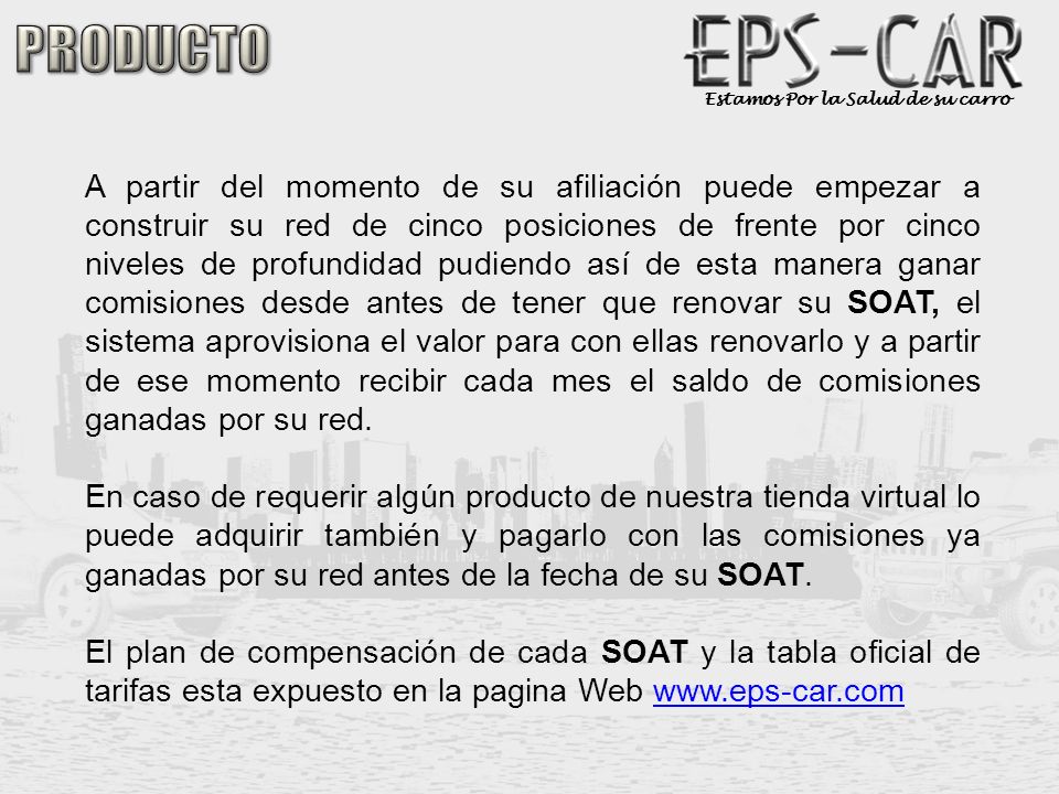 PRODUCTO Estamos Por la Salud de su carro.