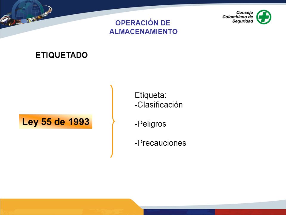 Ley 55 de 1993 ETIQUETADO Etiqueta: Clasificación Peligros