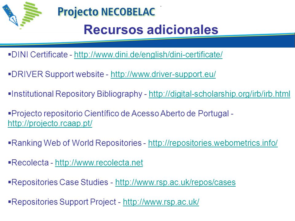 Recursos adicionales DINI Certificate -   DRIVER Support website -