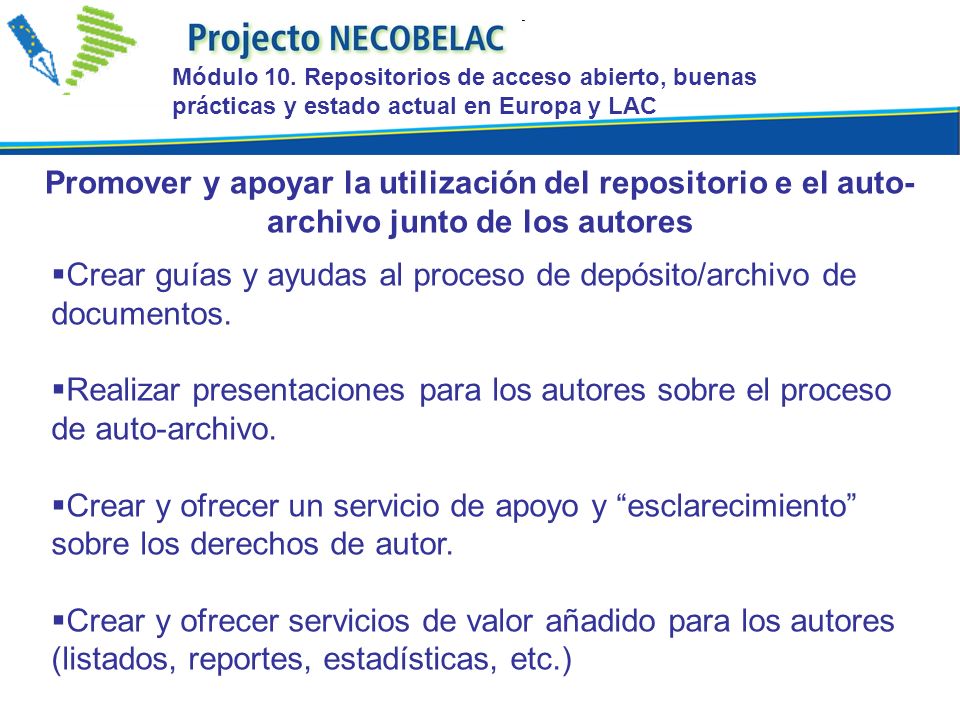 Crear guías y ayudas al proceso de depósito/archivo de documentos.