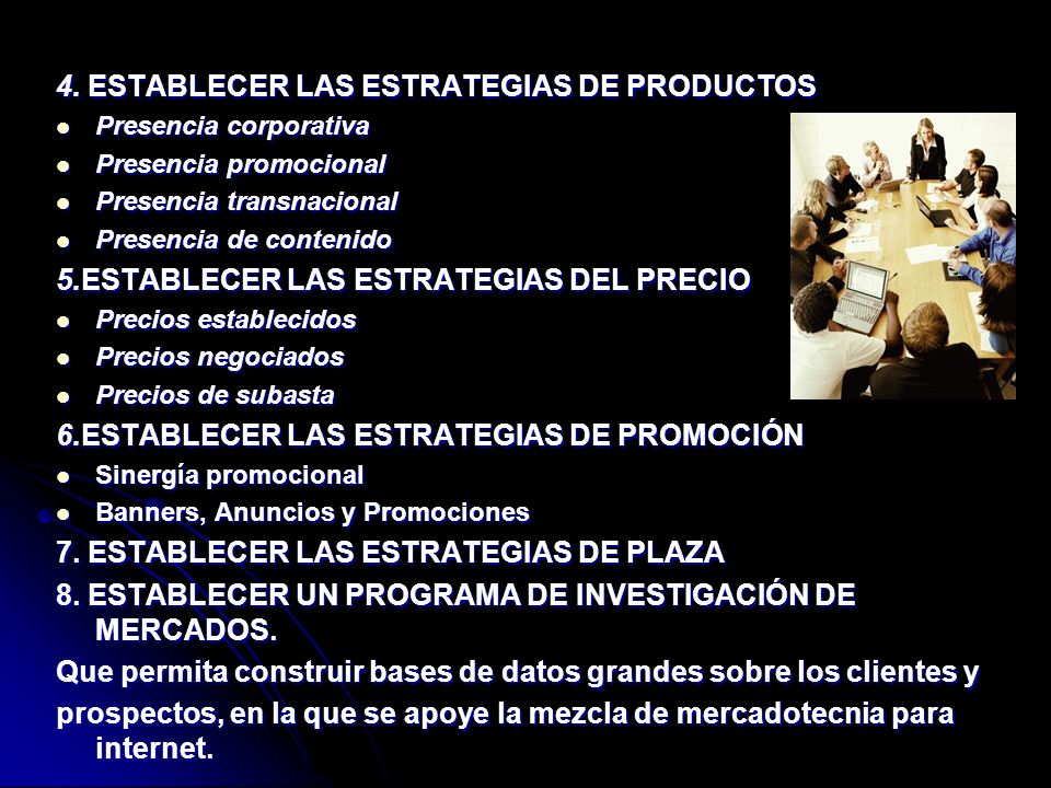 4. ESTABLECER LAS ESTRATEGIAS DE PRODUCTOS