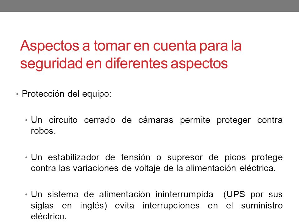 Aspectos a tomar en cuenta para la seguridad en diferentes aspectos