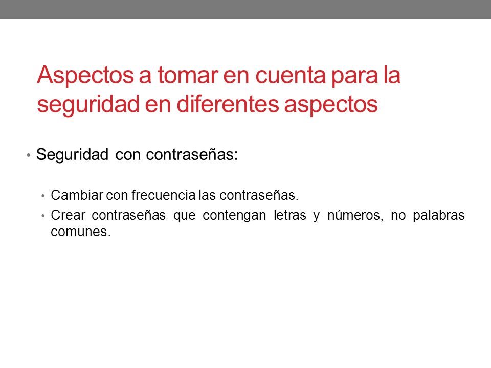 Aspectos a tomar en cuenta para la seguridad en diferentes aspectos