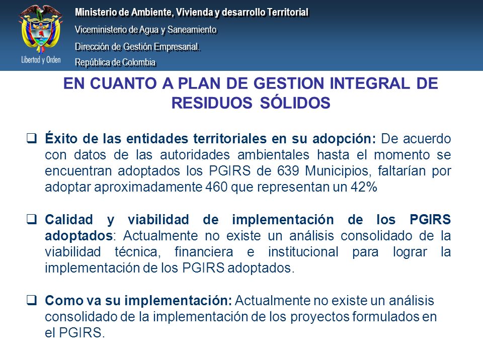 EN CUANTO A PLAN DE GESTION INTEGRAL DE RESIDUOS SÓLIDOS
