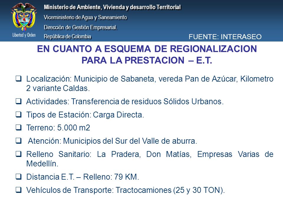 EN CUANTO A ESQUEMA DE REGIONALIZACION PARA LA PRESTACION – E.T.