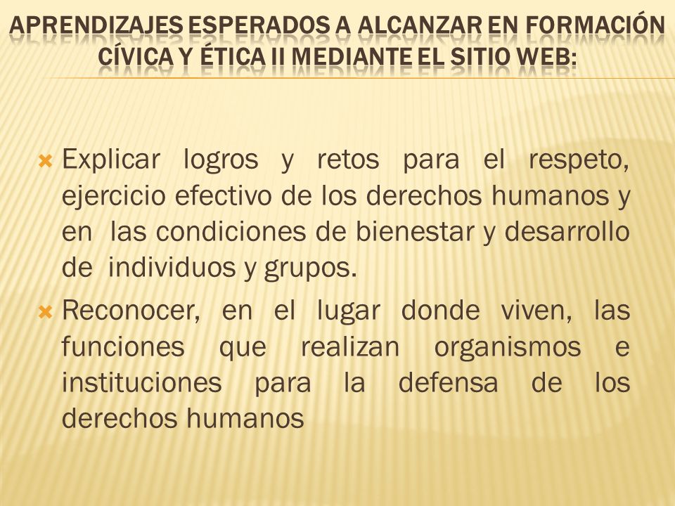 Aprendizajes esperados a alcanzar en Formación Cívica y Ética II mediante el sitio web: