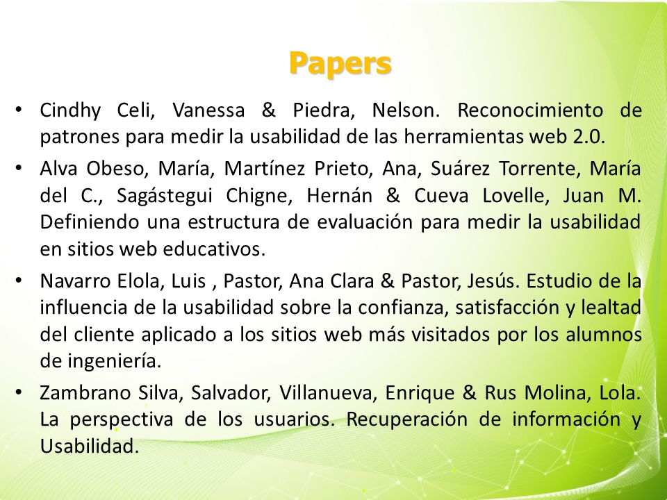 Papers Cindhy Celi, Vanessa & Piedra, Nelson. Reconocimiento de patrones para medir la usabilidad de las herramientas web 2.0.