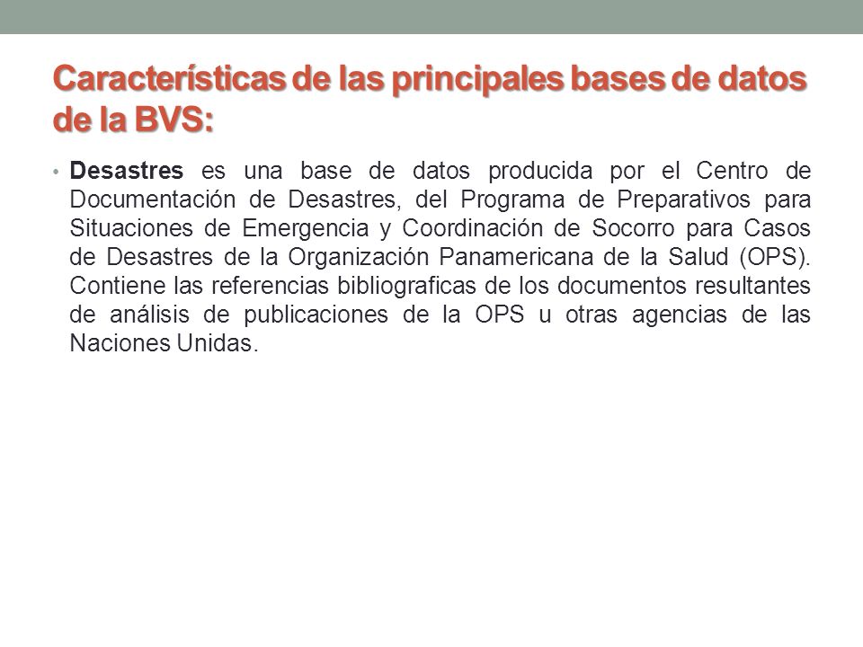 Características de las principales bases de datos de la BVS: