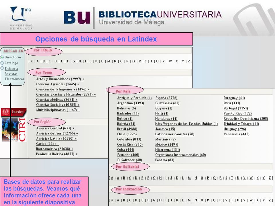 Opciones de búsqueda en Latindex