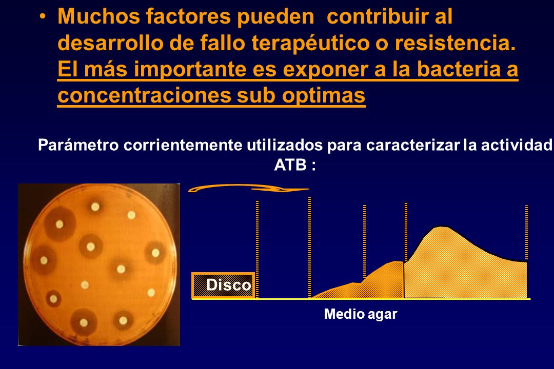 Muchos factores pueden contribuir al desarrollo de fallo terapéutico o resistencia. El más importante es exponer a la bacteria a concentraciones sub optimas
