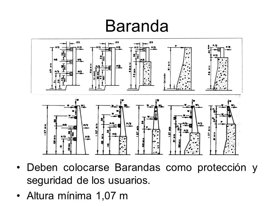 Baranda Deben colocarse Barandas como protección y seguridad de los usuarios. Altura mínima 1,07 m