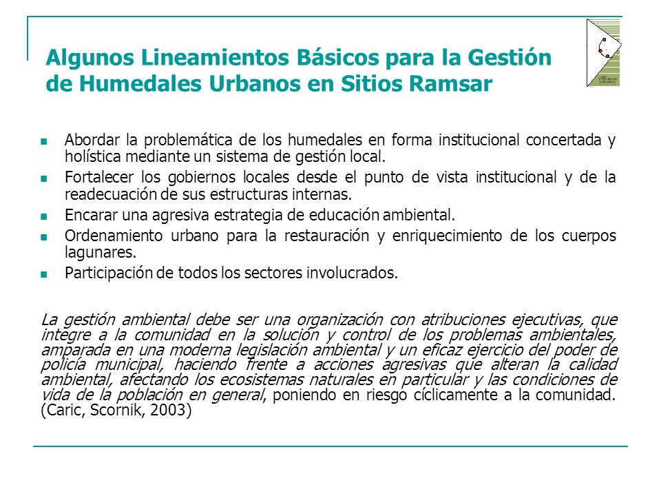 Algunos Lineamientos Básicos para la Gestión de Humedales Urbanos en Sitios Ramsar