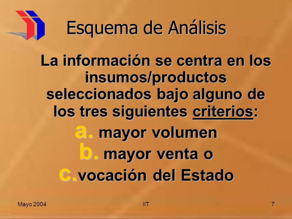 Esquema de Análisis mayor volumen mayor venta o vocación del Estado
