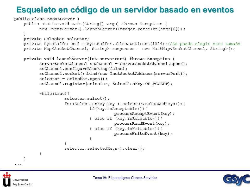 Esqueleto en código de un servidor basado en eventos