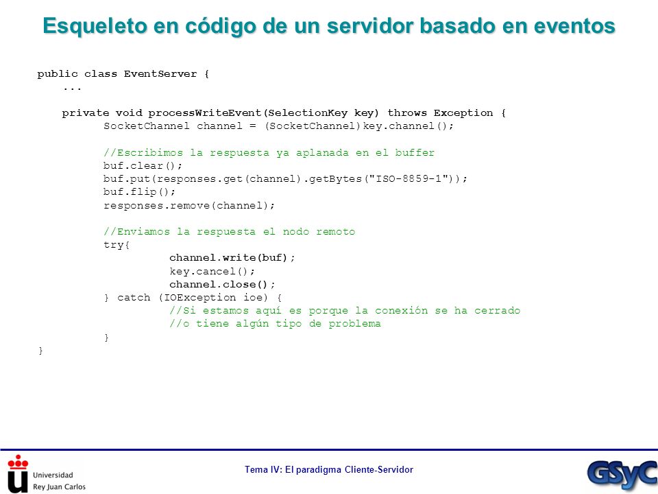 Esqueleto en código de un servidor basado en eventos
