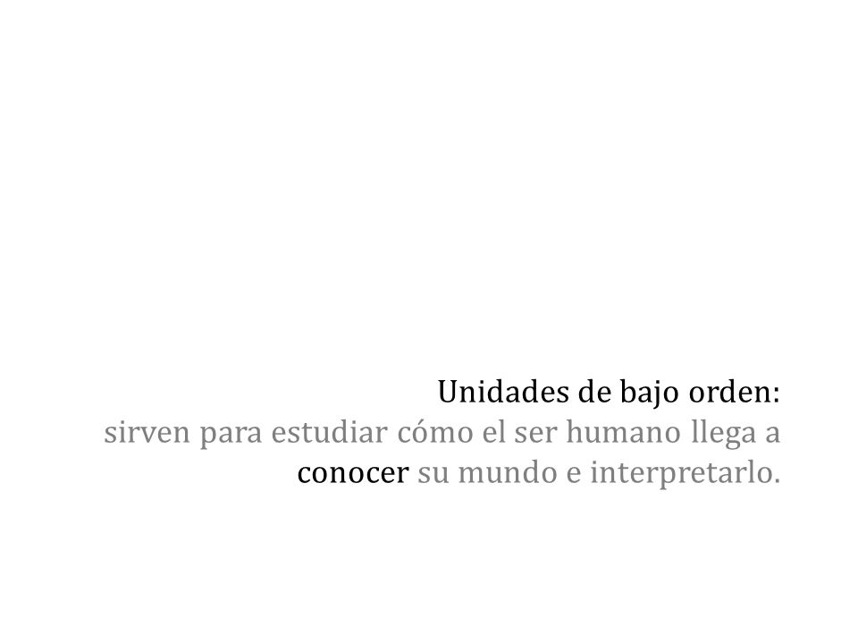 Unidades de bajo orden: sirven para estudiar cómo el ser humano llega a conocer su mundo e interpretarlo.