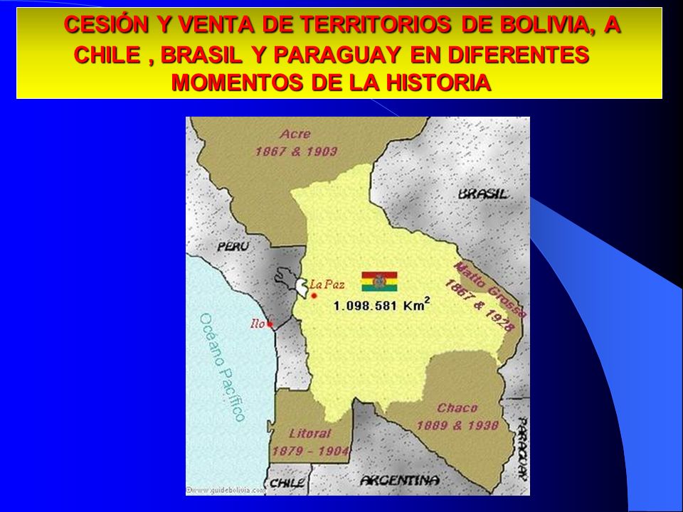 CESIÓN Y VENTA DE TERRITORIOS DE BOLIVIA, A CHILE , BRASIL Y PARAGUAY EN DIFERENTES MOMENTOS DE LA HISTORIA