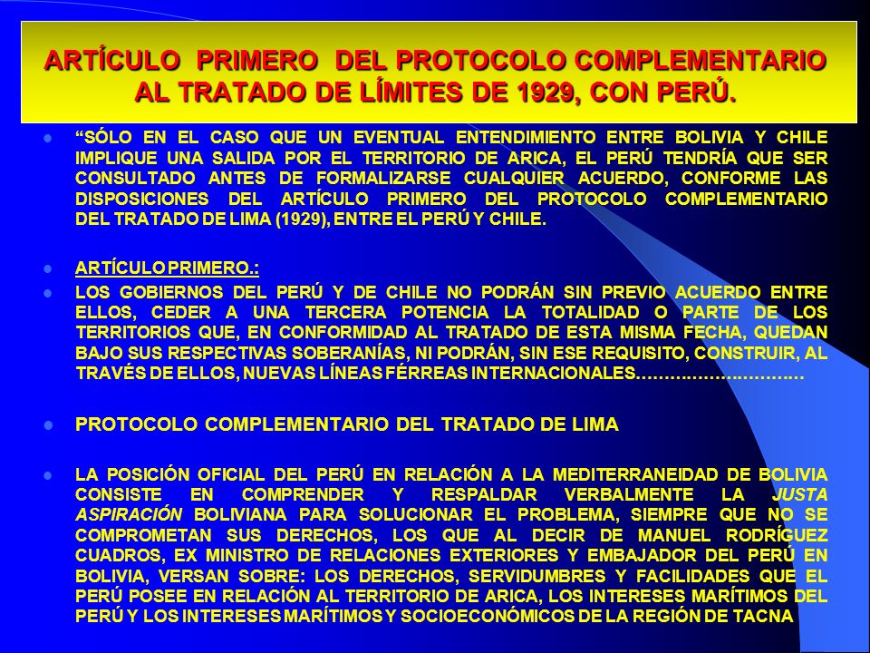 29/03/2017 ARTÍCULO PRIMERO DEL PROTOCOLO COMPLEMENTARIO AL TRATADO DE LÍMITES DE 1929, CON PERÚ.