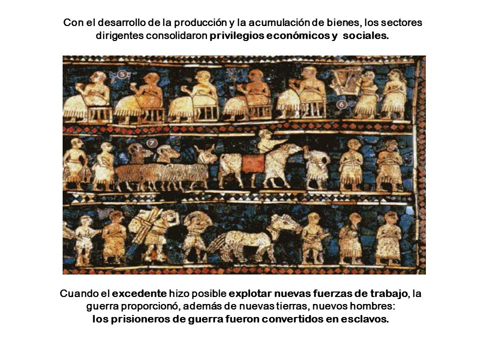 Con el desarrollo de la producción y la acumulación de bienes, los sectores dirigentes consolidaron privilegios económicos y sociales.