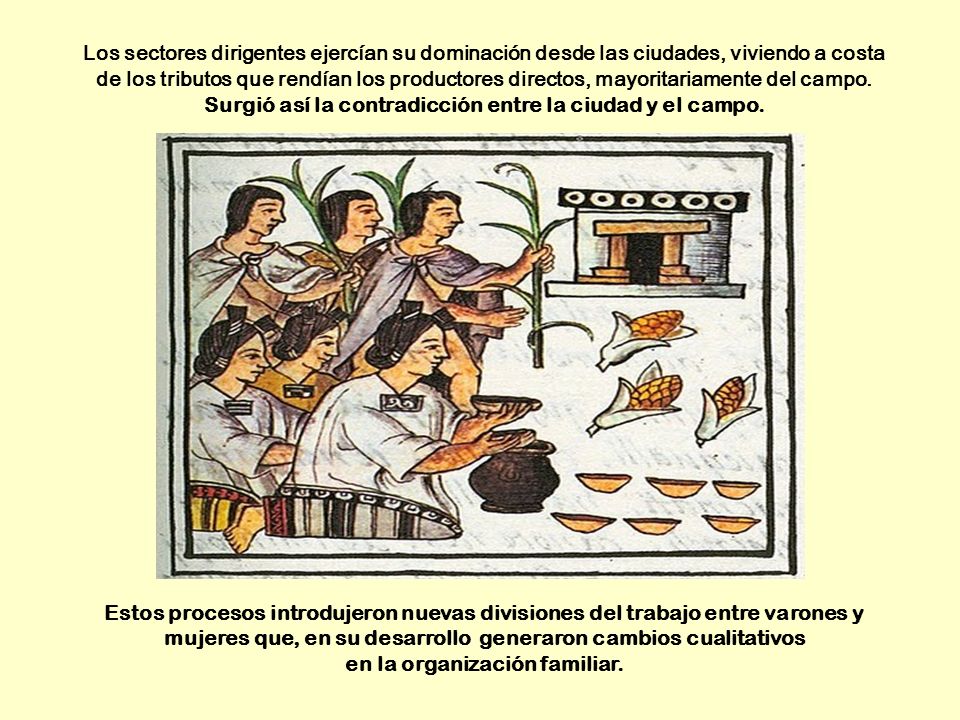 Los sectores dirigentes ejercían su dominación desde las ciudades, viviendo a costa de los tributos que rendían los productores directos, mayoritariamente del campo. Surgió así la contradicción entre la ciudad y el campo.