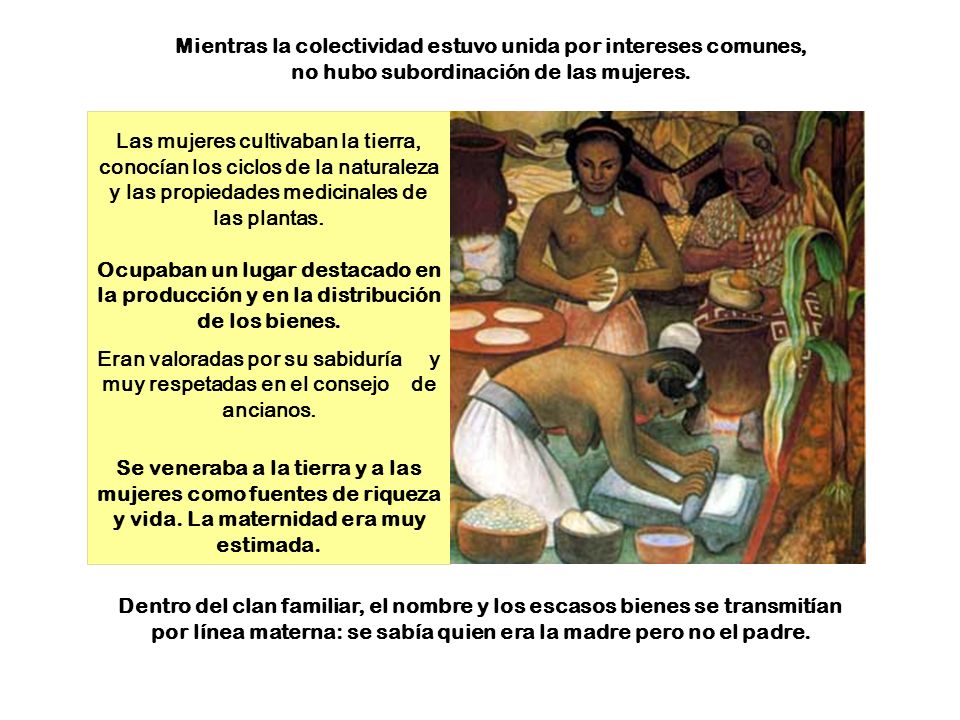 Mientras la colectividad estuvo unida por intereses comunes, no hubo subordinación de las mujeres.