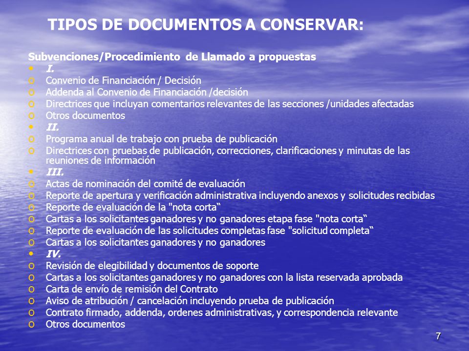TIPOS DE DOCUMENTOS A CONSERVAR: