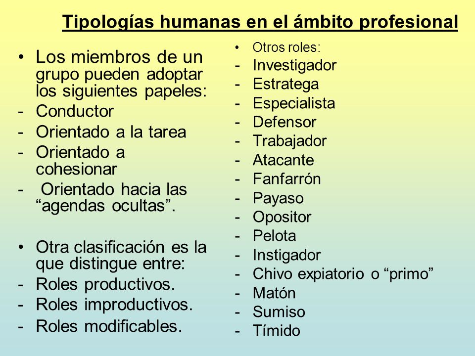 Tipologías humanas en el ámbito profesional
