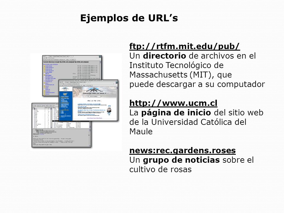 Ejemplos de URL’s ftp://rtfm.mit.edu/pub/