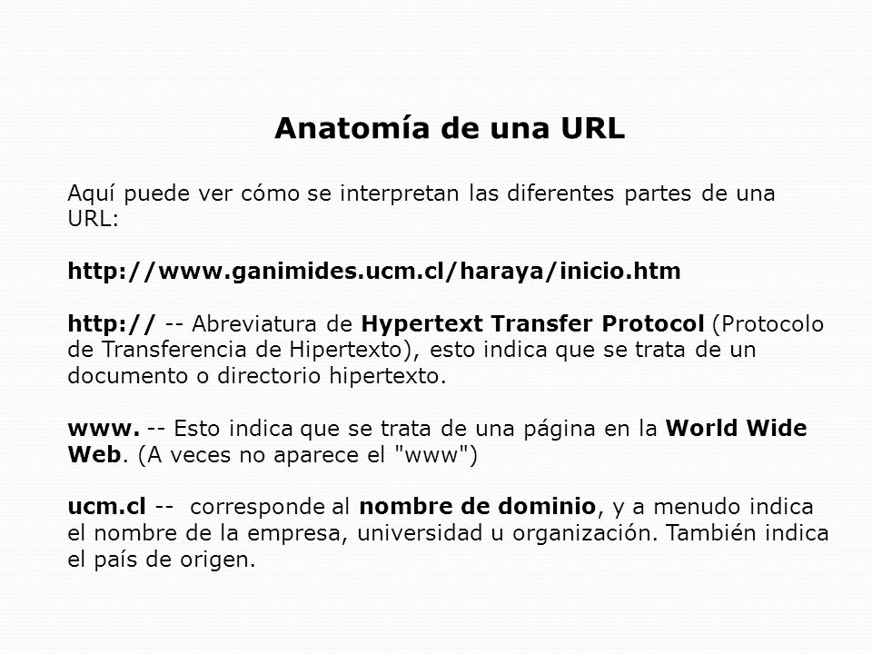Anatomía de una URL Aquí puede ver cómo se interpretan las diferentes partes de una URL: