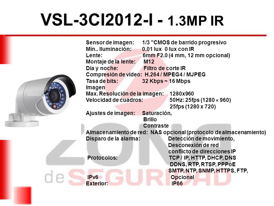 VSL-3CI2012-I - 1.3MP IR Sensor de imagen: 1/3 CMOS de barrido progresivo. Min.. Iluminación: 0.01 lux 0 lux con IR.