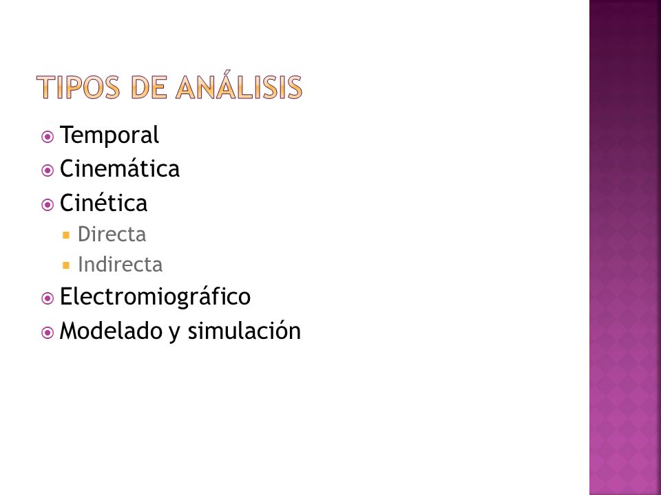 Tipos de análisis Temporal Cinemática Cinética Electromiográfico