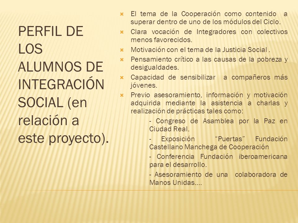 El tema de la Cooperación como contenido a superar dentro de uno de los módulos del Ciclo.