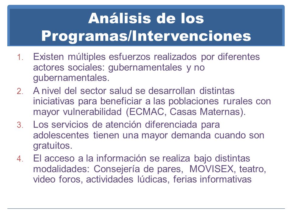 Análisis de los Programas/Intervenciones