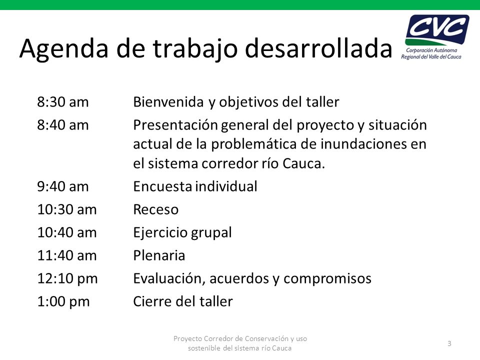 Agenda de trabajo desarrollada