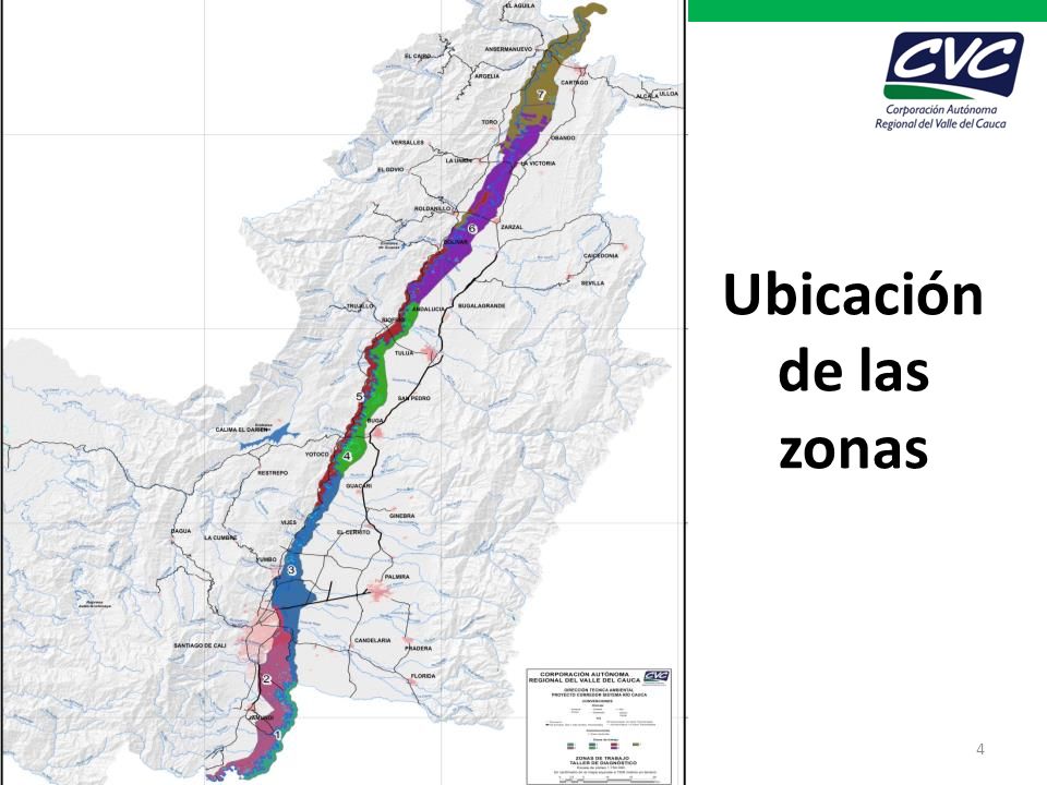 Ubicación de las zonas Proyecto Corredor de Conservación y uso sostenible del sistema río Cauca