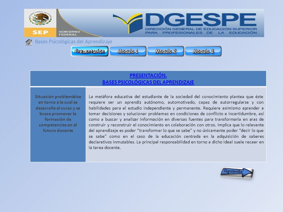 BASES PSICOLÓGICAS DEL APRENDIZAJE