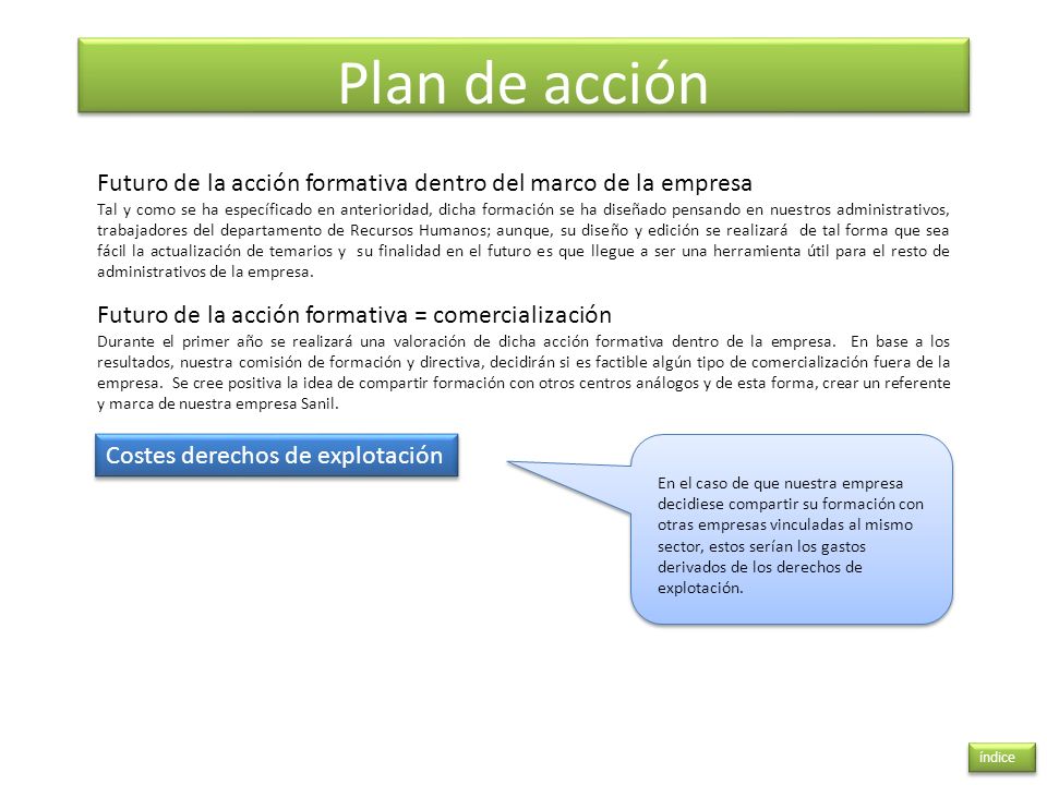 Plan de acción Futuro de la acción formativa dentro del marco de la empresa.