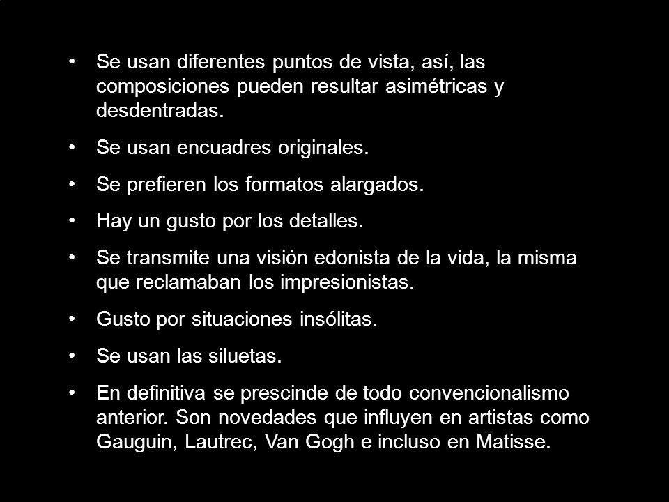 Se usan diferentes puntos de vista, así, las composiciones pueden resultar asimétricas y desdentradas.