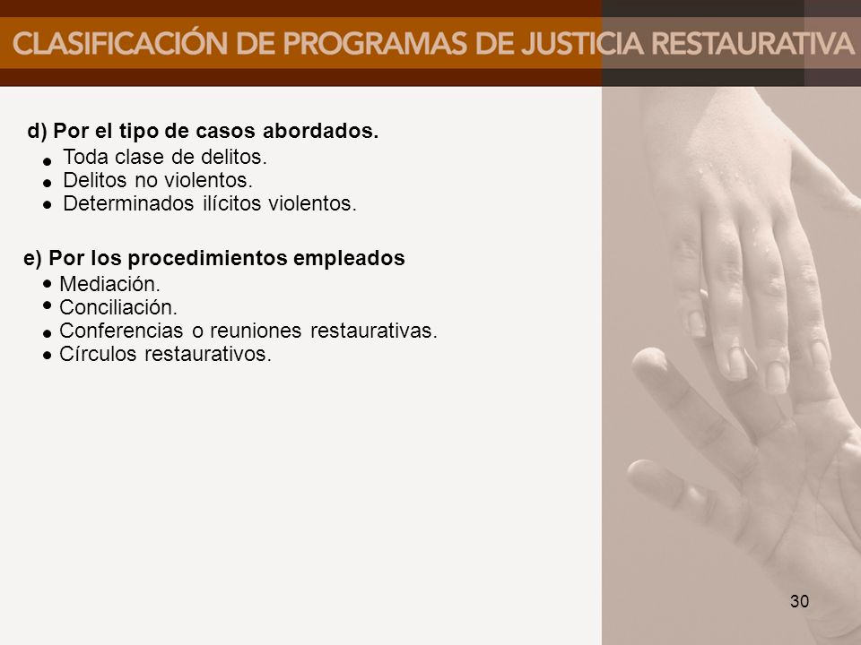 d) Por el tipo de casos abordados.