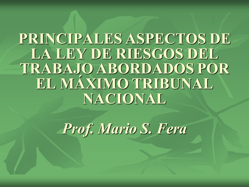 PRINCIPALES ASPECTOS DE LA LEY DE RIESGOS DEL TRABAJO ABORDADOS POR EL MÁXIMO TRIBUNAL NACIONAL Prof.