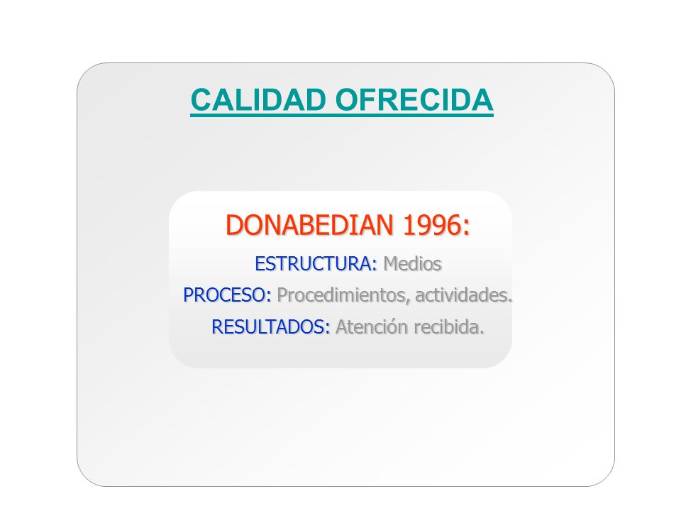 CALIDAD OFRECIDA DONABEDIAN 1996: ESTRUCTURA: Medios