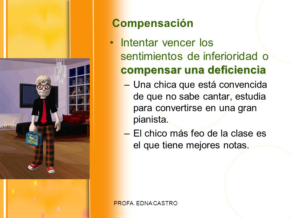 Compensación Intentar vencer los sentimientos de inferioridad o compensar una deficiencia.