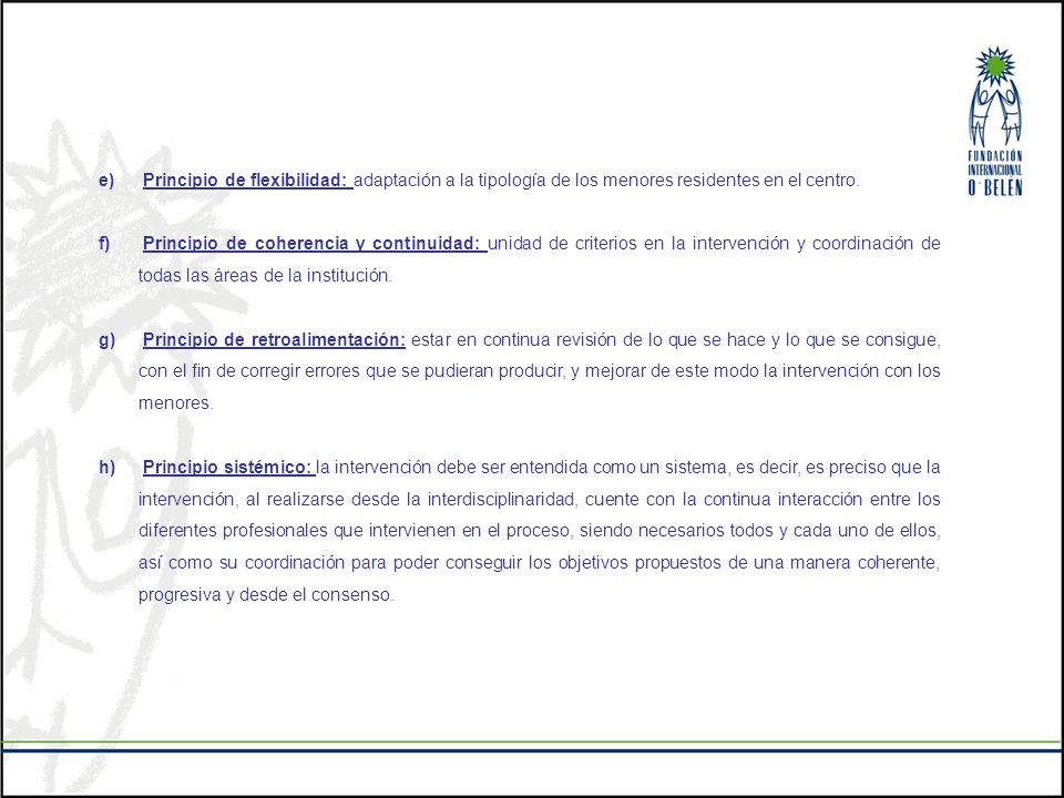 Principio de flexibilidad: adaptación a la tipología de los menores residentes en el centro.