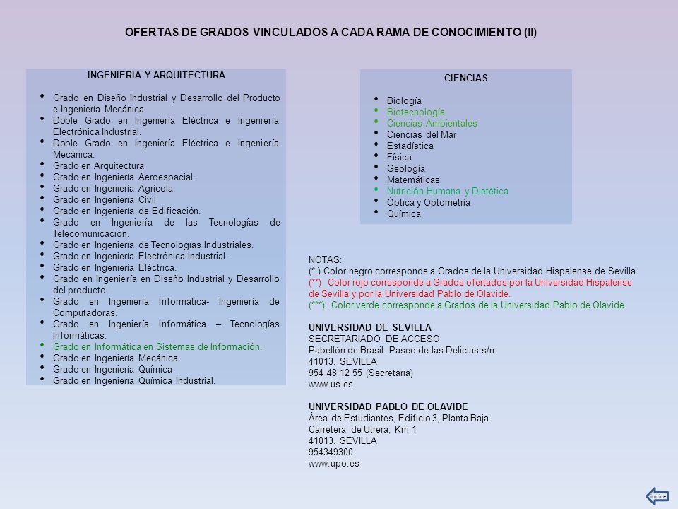OFERTAS DE GRADOS VINCULADOS A CADA RAMA DE CONOCIMIENTO (II)