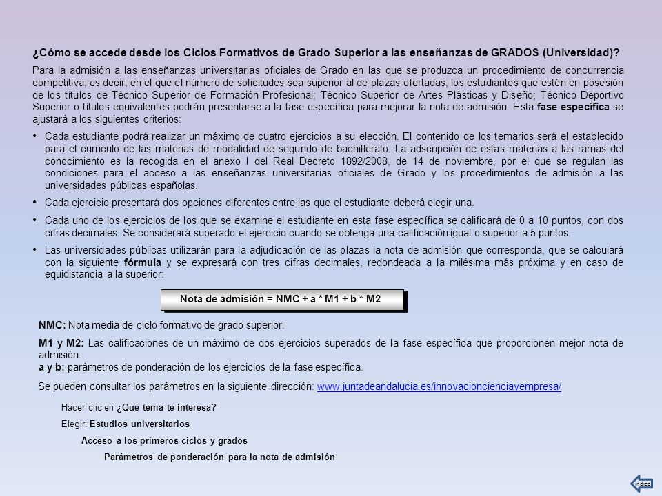 ¿Cómo se accede desde los Ciclos Formativos de Grado Superior a las enseñanzas de GRADOS (Universidad)